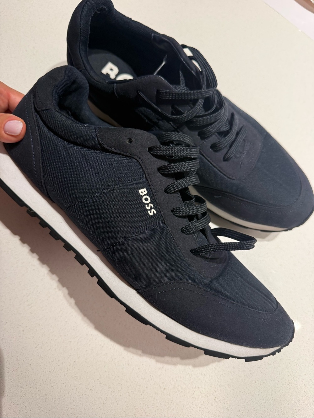 BOSS Men's Black and White Low-Top Lace-Up Sneakers